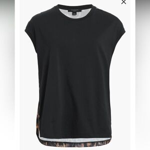 All Saints Black Tee with Leopard Detail